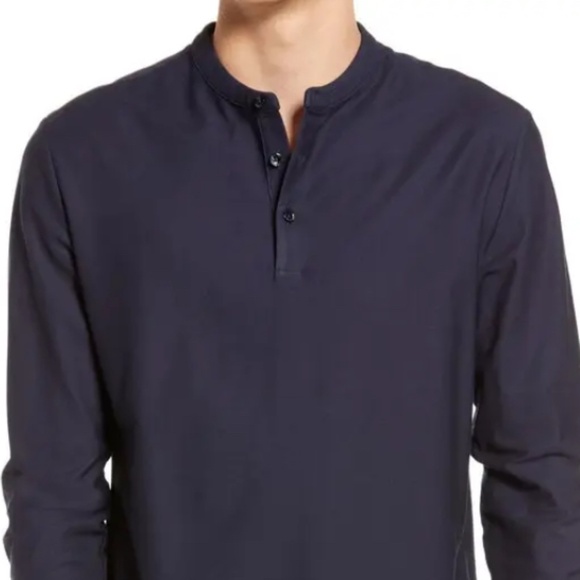 Hugo Boss Navy Blue Slim Fit Mercerized Henley 3-Button Shirt Cotton - Medium M - Picture 1 of 12